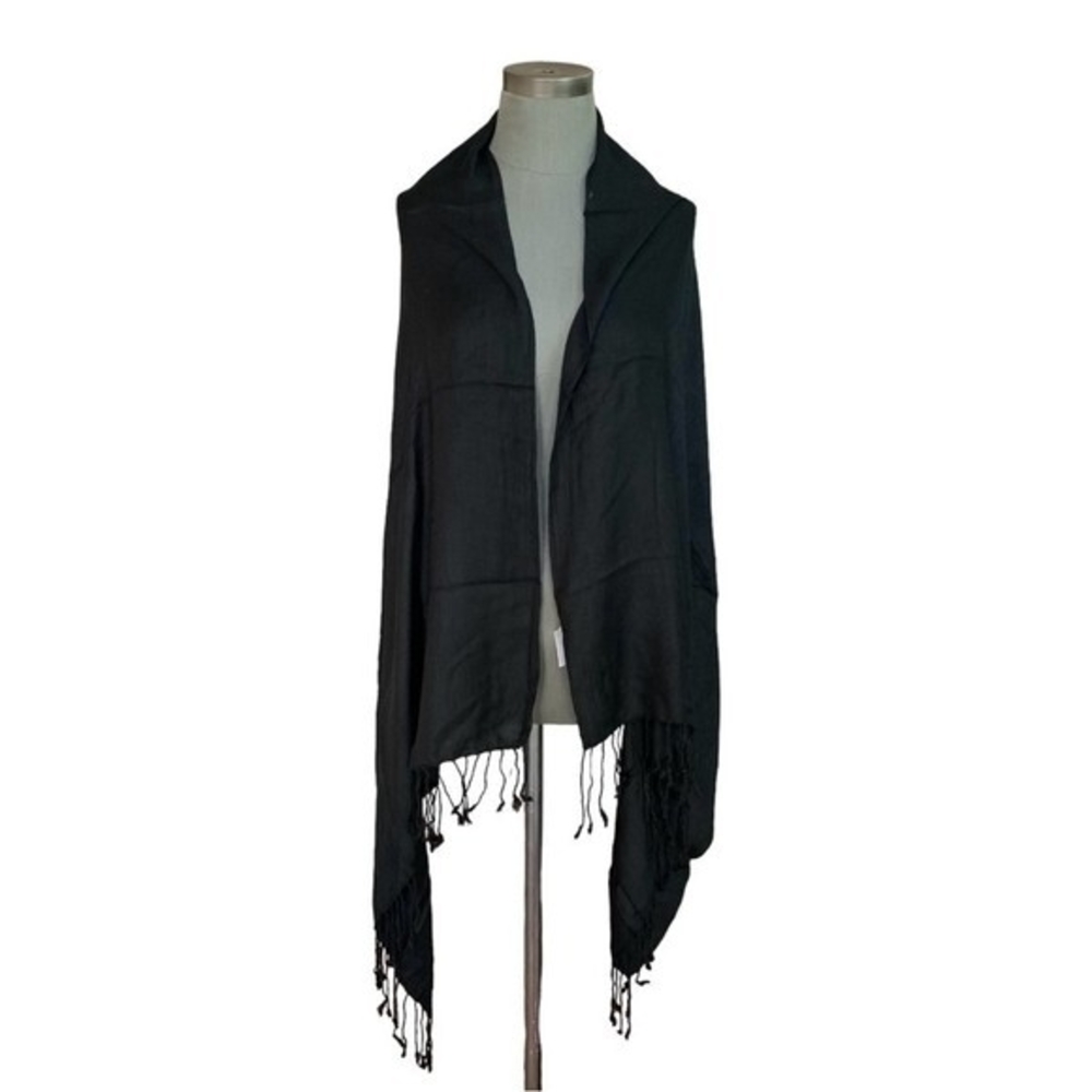 Bindya Lulla Black Viscose Fringe Scarf 54"x30" Shawl Wrap Neck Warmer VG